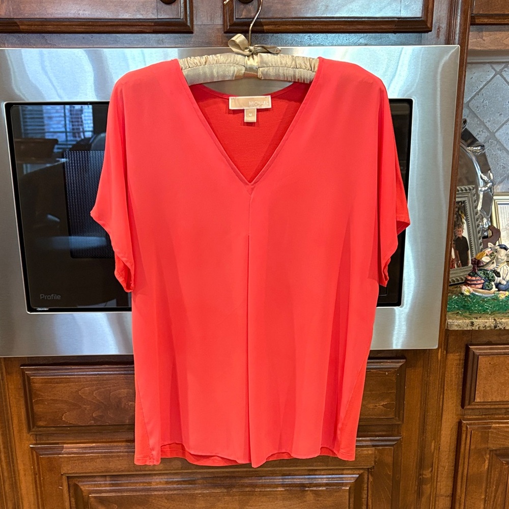 Michael Kors Bold Red V-Neck Blouse